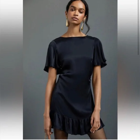 Anthropologie ruffled satin mini dress - Picture 1 of 10